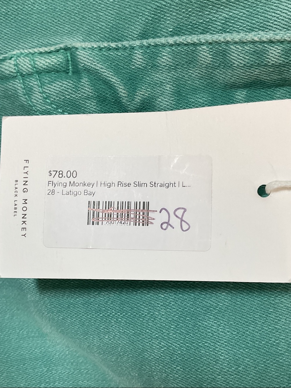 Flying Monkey High Rise Slim Straight Jeans Latino Bay Teal Green NWT 28 - Picture 3 of 10